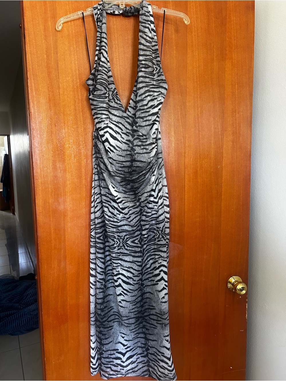 Zara Halter Zebra-Print Maxi Dress - Black & White